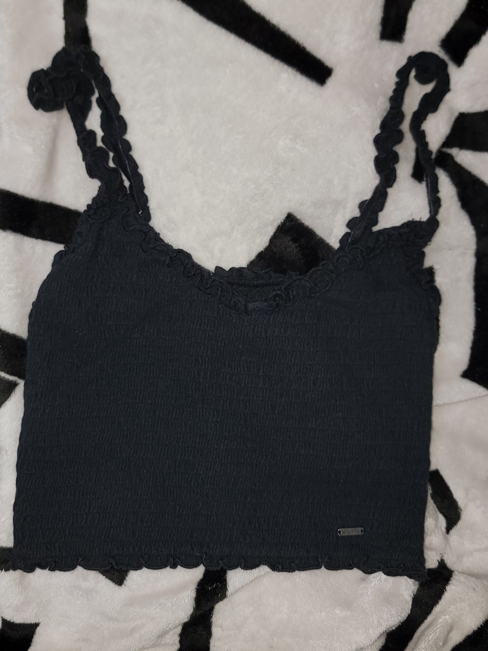 Hollister Black Smocked Crop Tank with Ruffled Trim